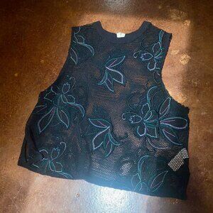 Free People black crochet sheer net cotton tank top XS
